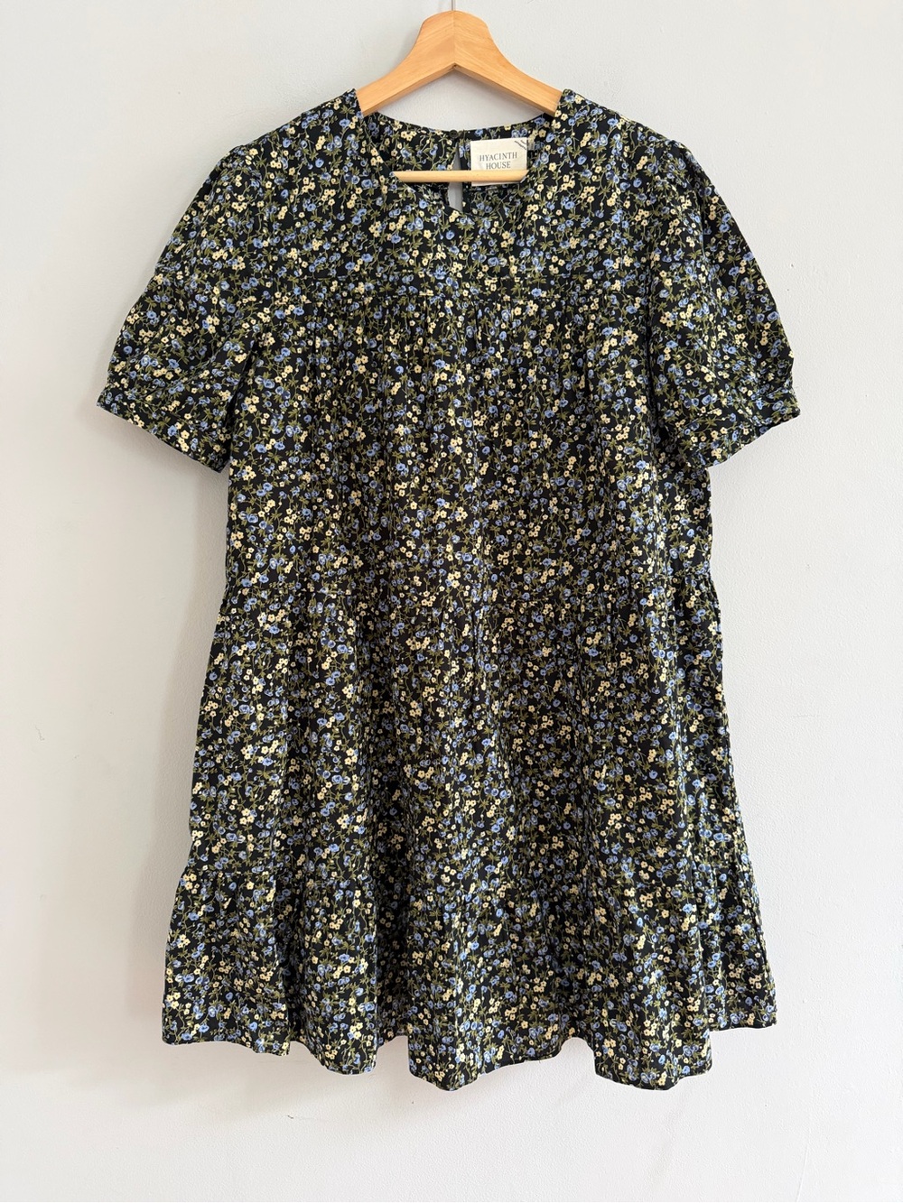 Hyacinth House Black & Blue Floral Quinn Mini Dress Grandmillenial Size M - Picture 2 of 5